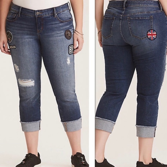 torrid Denim - SALE | Torrid Patched Boyfriend Crop Jeans